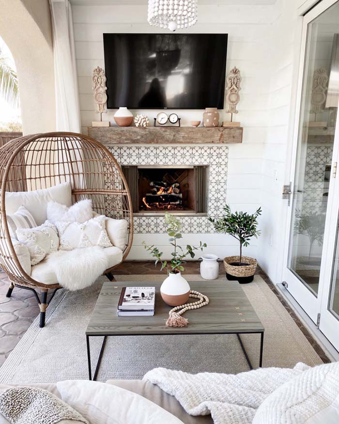 Fireplace Remodel With Cool Tile Pattern