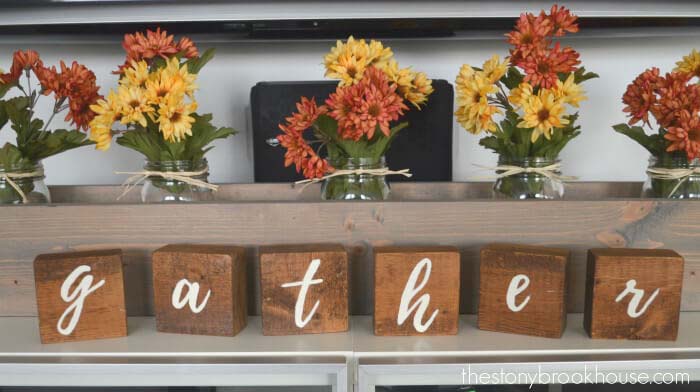 Hand-painted Wooden Letters to Spell Out Gather #fallfarmhousedecor #decorhomeideas