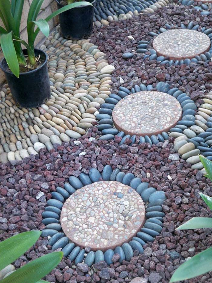 Paving with Gravel, Lava Stones And River Rocks #riverrocklandscaping #decorhomeideas