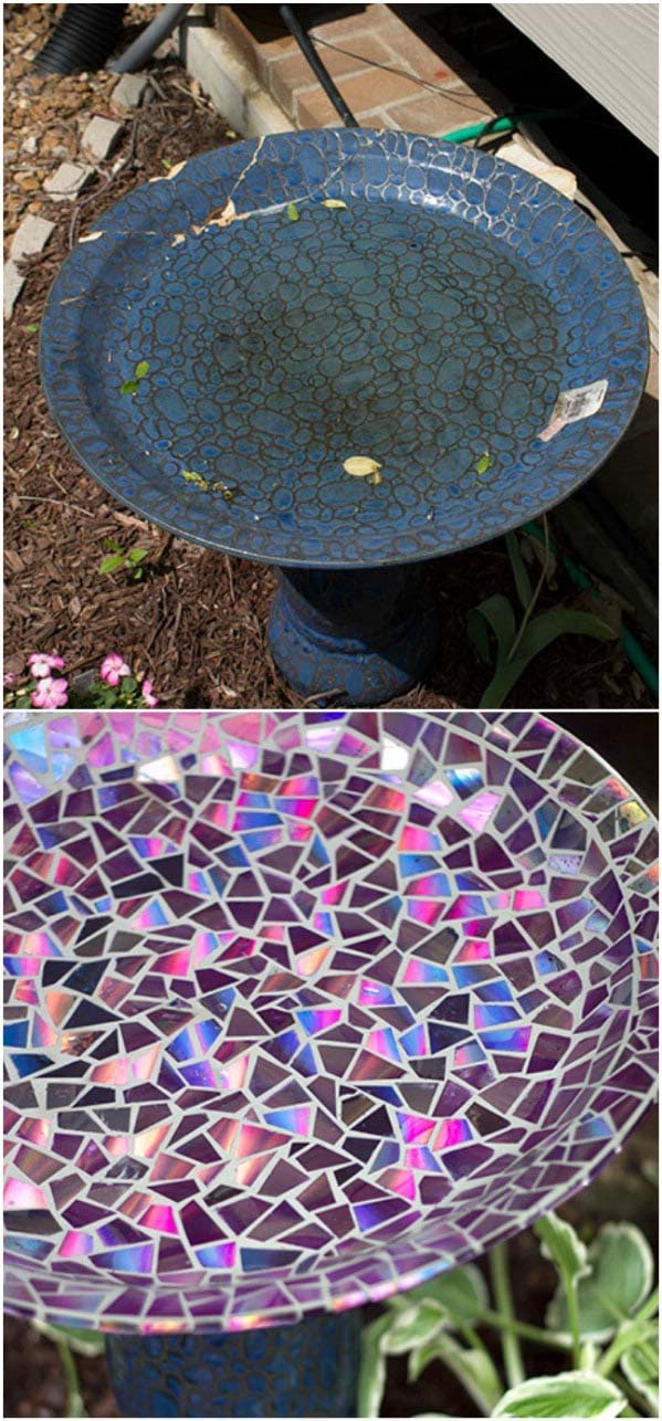 Repurposed Broken China Birdbath #brokenglassart #decorhomeideas