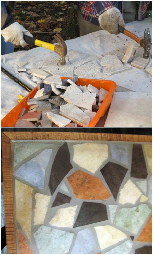 Repurposed China Tabletop #brokenglassart #decorhomeideas