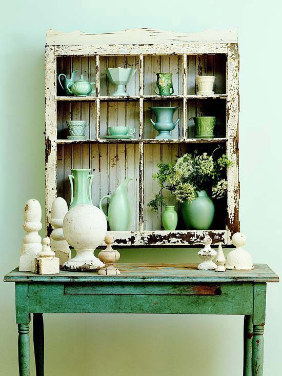 Shabby Chic Window Frame Shelving #vintage #storageideas #decorhomeideas