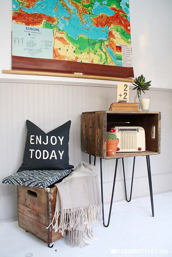 Side Table and Upholstered Stool Boxes #vintage #storageideas #decorhomeideas