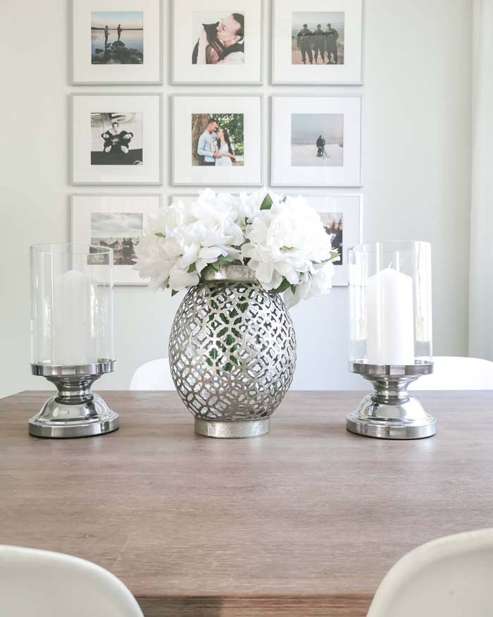 Silver Vases and Candles #diningtablecenterpiece #decorhomeideas