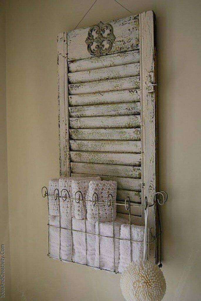 Whitewashed Shutter Storage Basket #vintage #storageideas #decorhomeideas