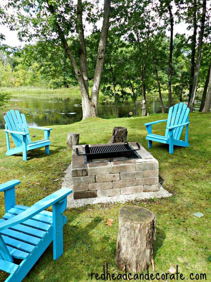 Backyard Fire Pit DIY with Grill Top #oldbrickideas #decorhomeideas