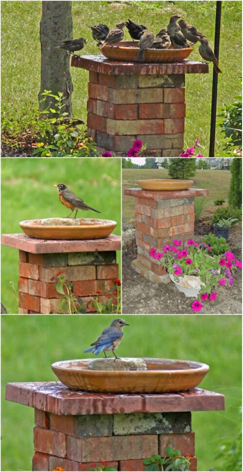 Build a Birdbath #oldbrickideas #decorhomeideas