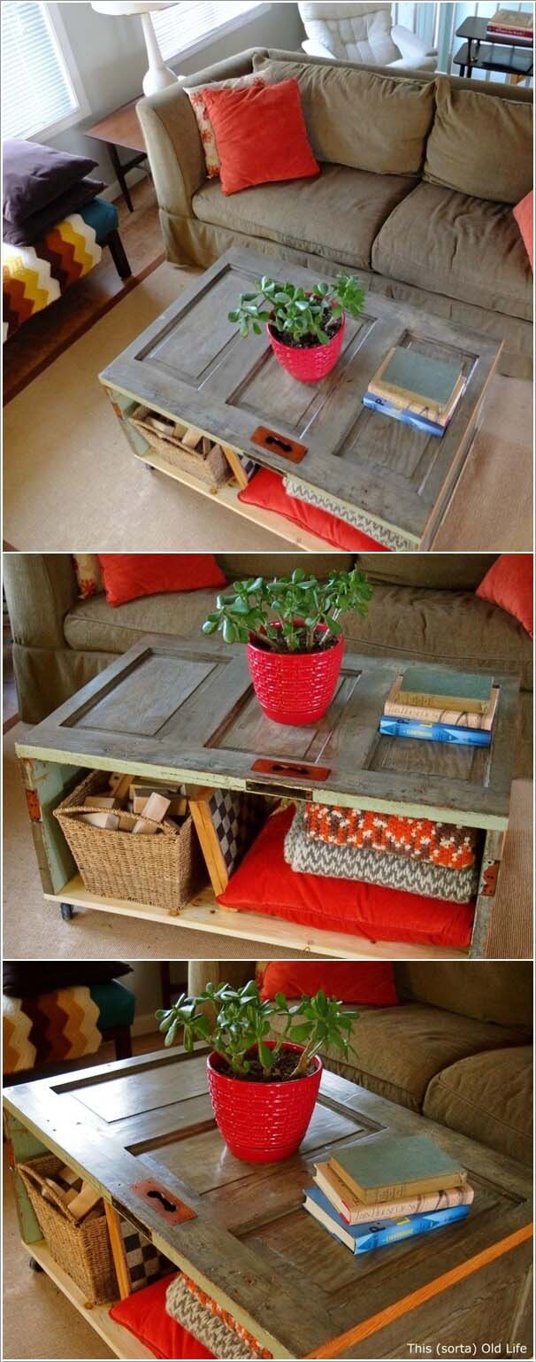 Crawl Space Entry Turned Storage Coffee Table #repurpose #olddoors #decorhomeideas