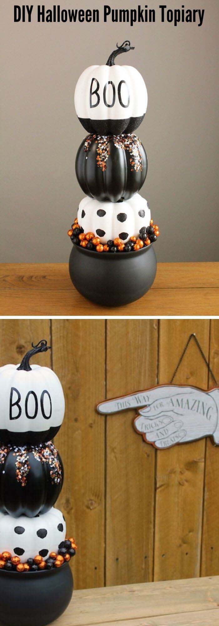 DIY Halloween Pumpkin Topiary #topiary #halloween #decorhomeideas