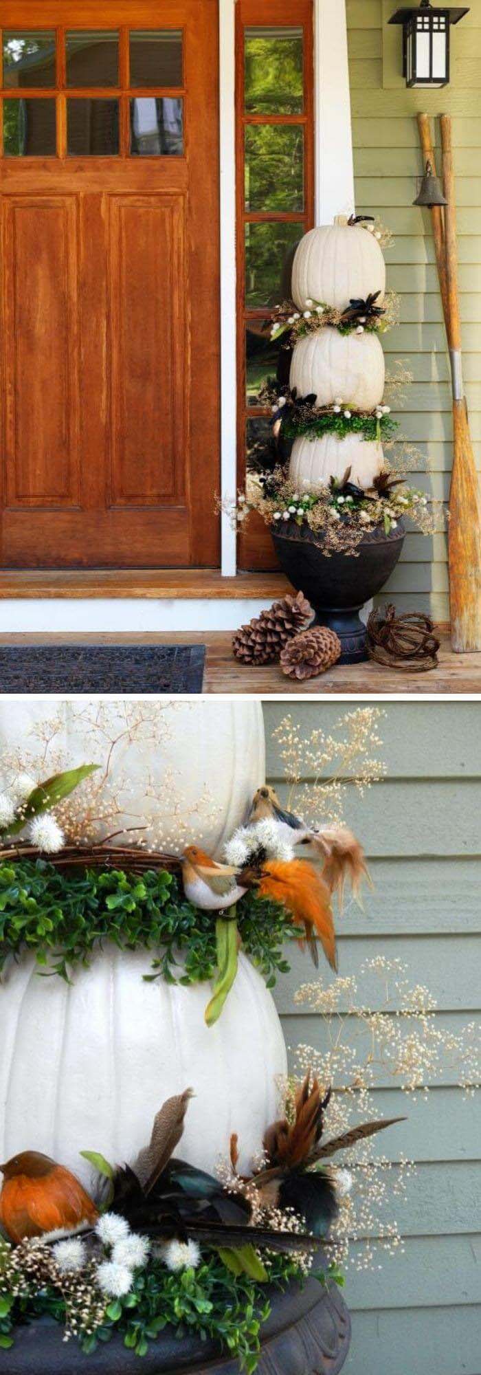 DIY Natural Pumpkin Topiary #topiary #halloween #decorhomeideas