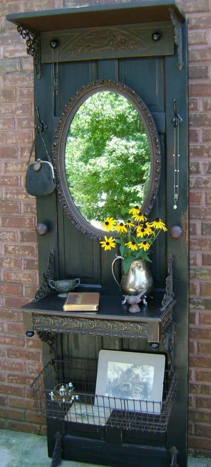 Gothic Door Turned Vanity and Letter Desk #repurpose #olddoors #decorhomeideas