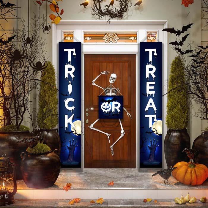 20. Halloween Party Banner that Says Trick or Treat #frontporch #halloween #decorhomeideas