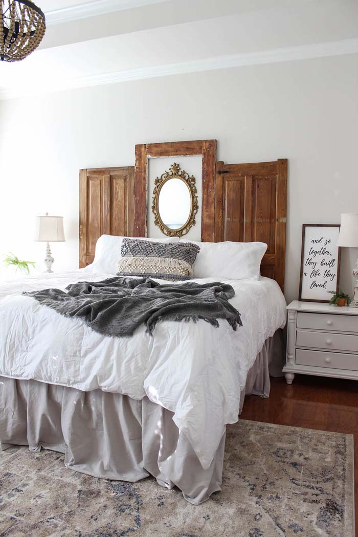 Headboard DIY with Series of Doors #repurpose #olddoors #decorhomeideas