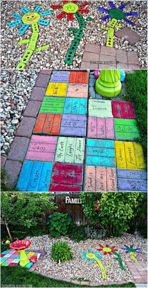 Make Colorful Yard Art #oldbrickideas #decorhomeideas