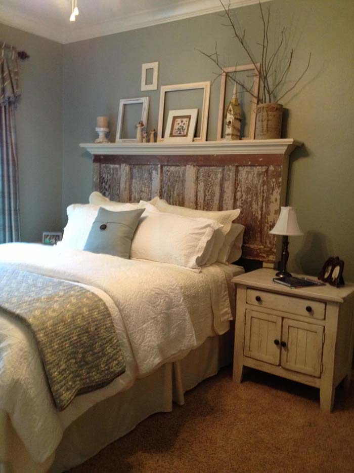 Rustic Five Panel Door Master Bed Headboard #repurpose #olddoors #decorhomeideas