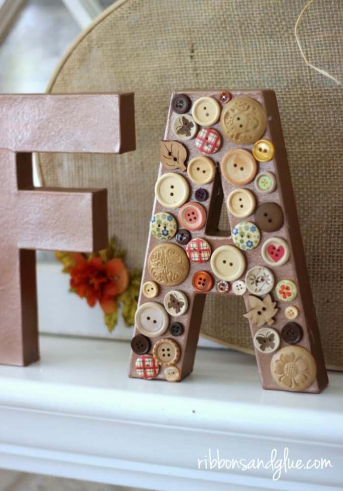 36. Shabby Chic Buttons on Mantelpiece Letters #rusticfall #decorhomeideas