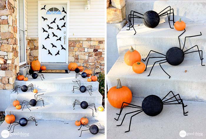 49. Spider and Bat Invasion #frontporch #halloween #decorhomeideas