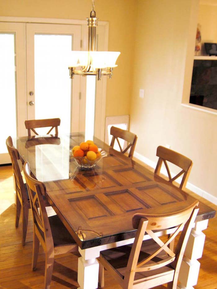 Twelve Panel Door Tempered Glass Dining Table #repurpose #olddoors #decorhomeideas