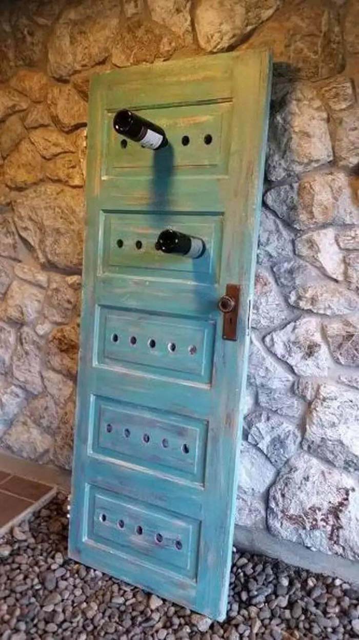 Wine Rack from Repurposed Door #repurpose #olddoors #decorhomeideas