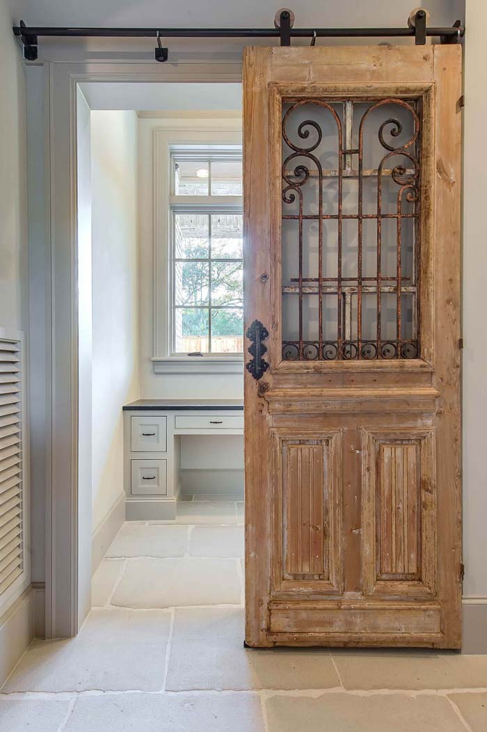 Wrought Iron Scroll Windowed Office Door #repurpose #olddoors #decorhomeideas