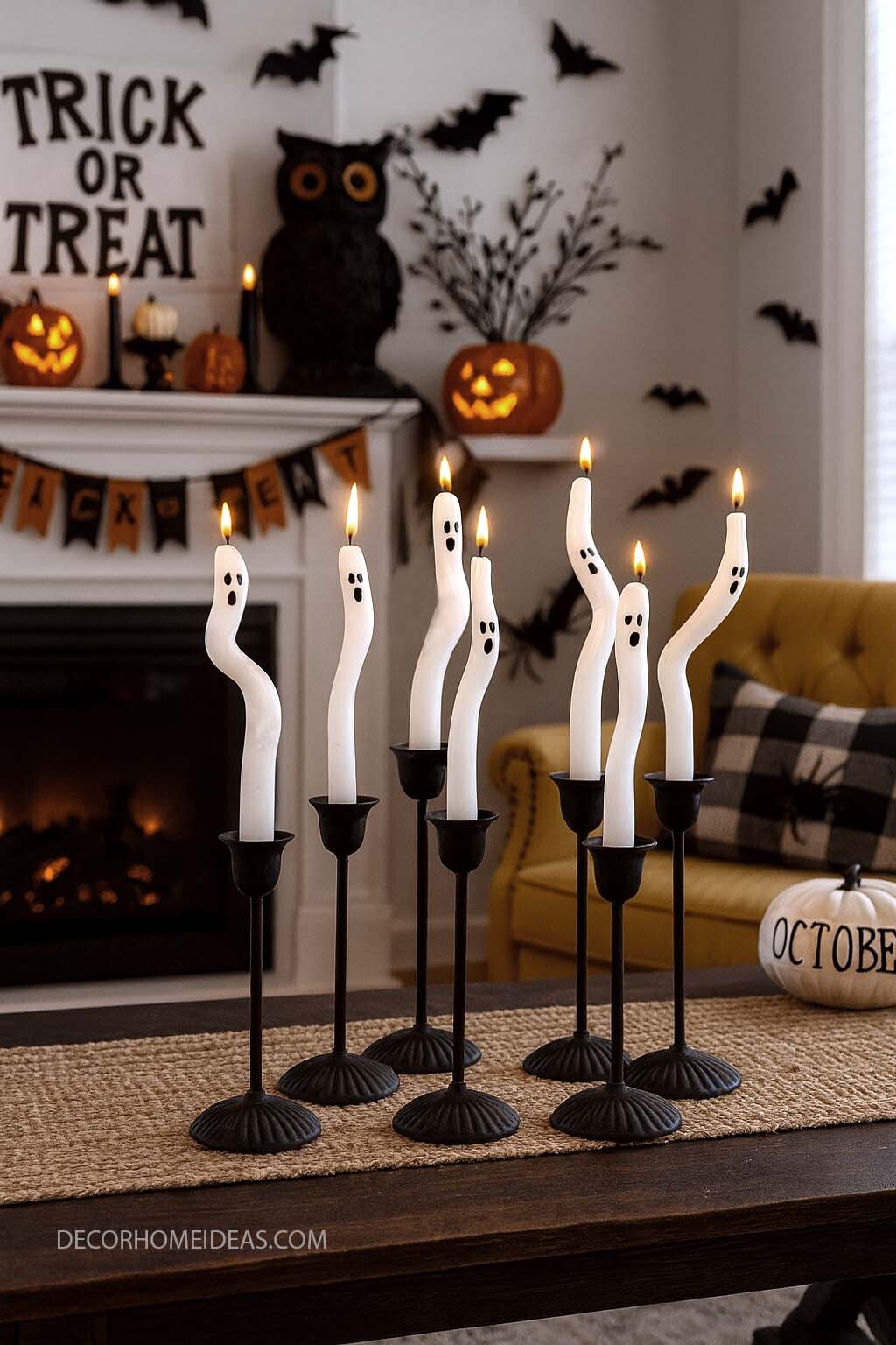 Wavy Ghost Candles for a Spooky Halloween Table Display