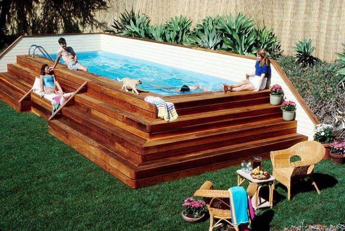 3. Above-Ground Pool with A Tiered Deck #abovegroundpoolwithdeck #decorhomeideas