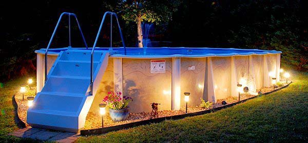 10. Above-Ground Pool with Fancy Lighting #abovegroundpoolwithdeck #decorhomeideas