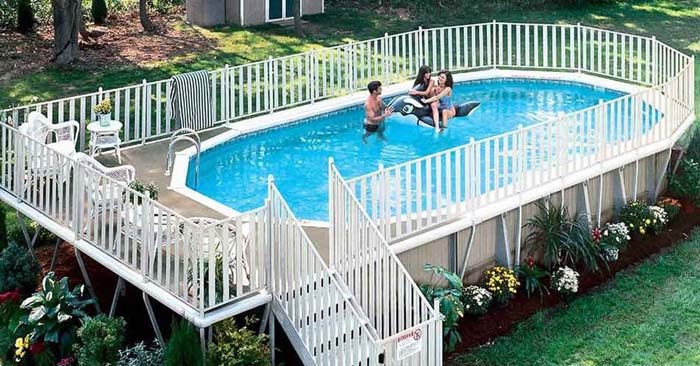 12. Above-Ground Pool With Flowers Around It #abovegroundpoolwithdeck #decorhomeideas