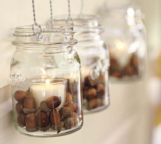 1. Acorn Mason Jar Candleholder #dollarstore #falldecor #diy #decorhomeideas