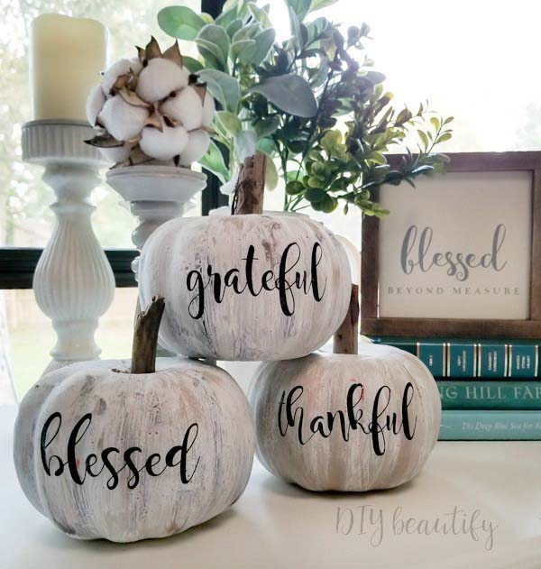 3. Antiqued Dollar Store Pumpkins #dollarstore #falldecor #diy #decorhomeideas