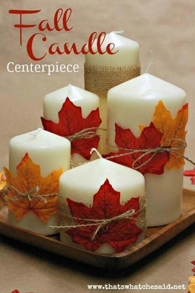 2. Autumn Inspired Multi-Level Candle Arrangements #fall #leaf #crafts #decorhomeideas