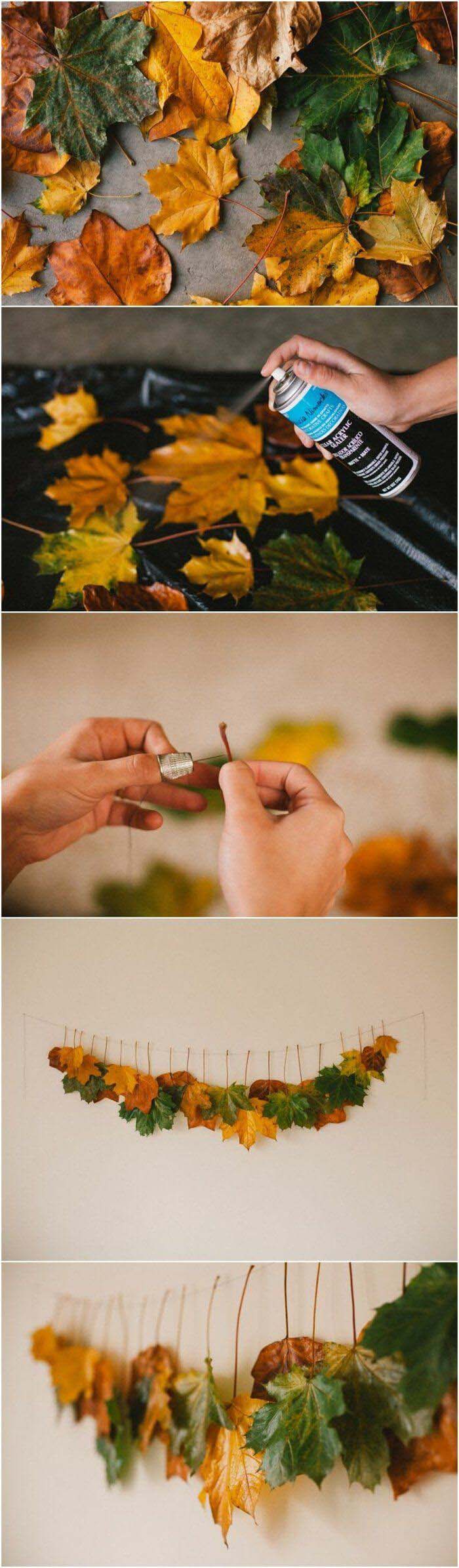 3. Beginner Friendly Fall Leaves Garland #fall #leaf #crafts #decorhomeideas