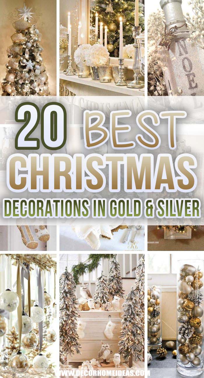 Best Christmas Decorations In Gold And Silver. Decorating for Christmas in silver and gold will make your home look more expensive and stylish. Christmas tree ornaments, garland and socks - we have them all. #decorhomeideas