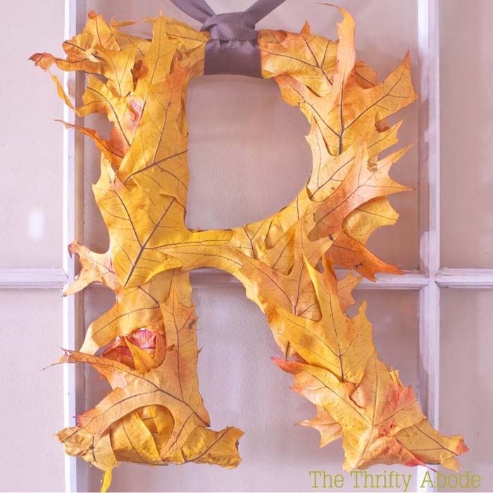 1. Bright Fall Leaf Letter Wrap Door Hanger #cheapfalldecor #diy #decorhomeideas