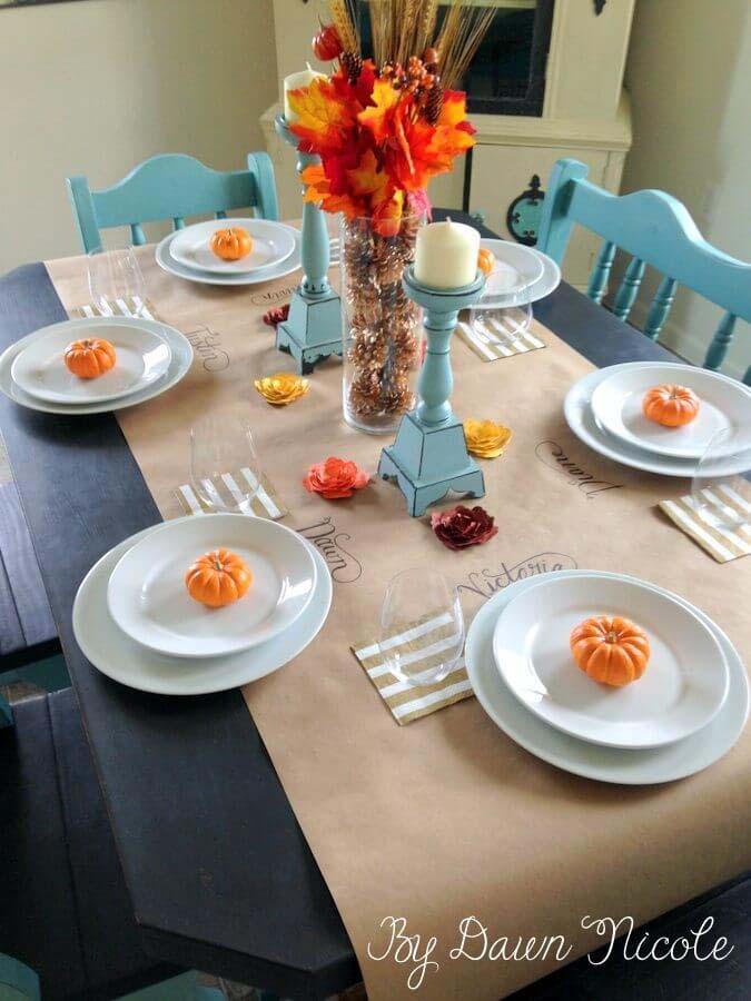6. Butcher Block Paper Tablecloth Fall Table Design #thanksgiving #decor #decorhomeideas