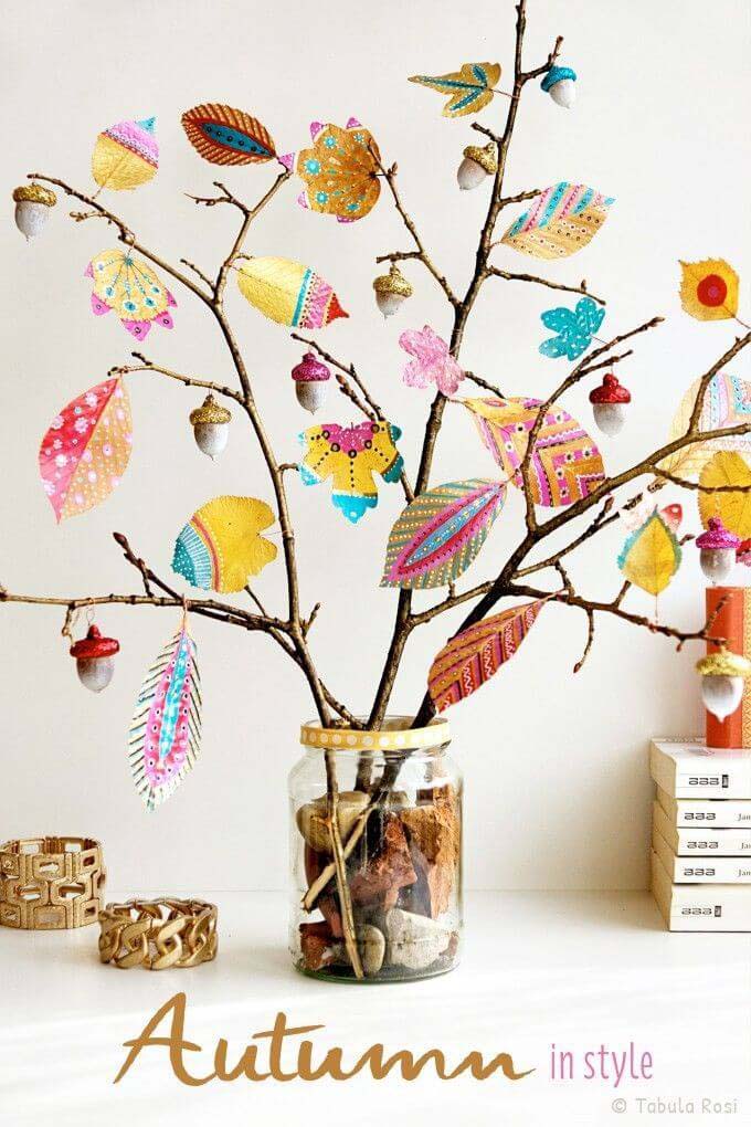 5. Colorful Fall Inspired Desktop Tree Decoration #fall #leaf #crafts #decorhomeideas