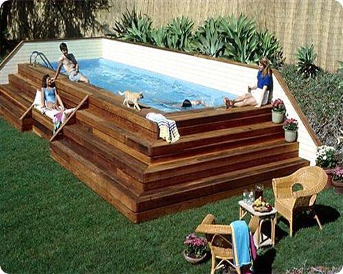 24. Corner Pool with Terraced Deck #abovegroundpoolwithdeck #decorhomeideas