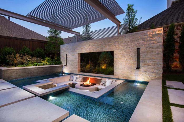 6. Covered Fire Pit in a Pool #sunken #firepit #decorhomeideas