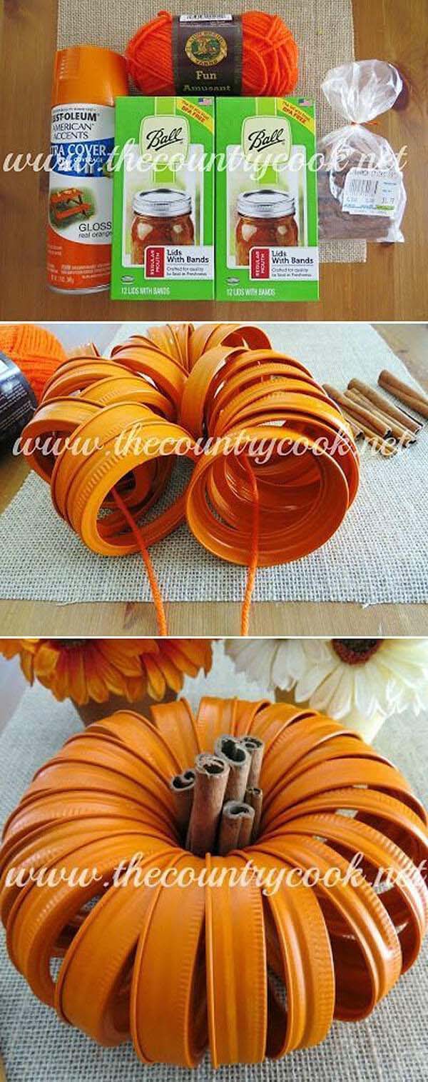 10. Cute Mason Jar Lid Pumpkin #halloween #masonjar #crafts #decorhomeideas