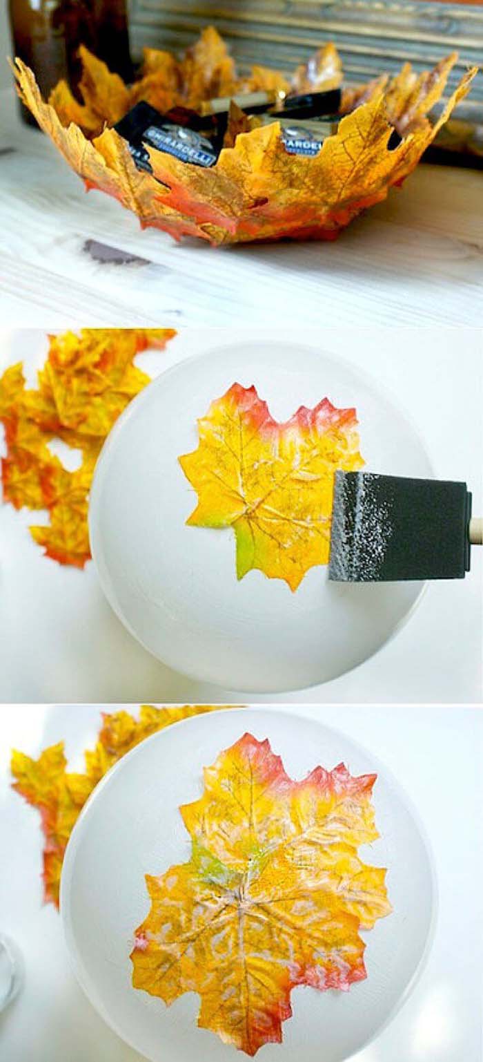 6. DIY Fall Foliage Party Favor Bowl #fall #leaf #crafts #decorhomeideas