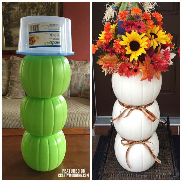 22. Dollar Store Pumpkin Topiary #dollarstore #falldecor #diy #decorhomeideas