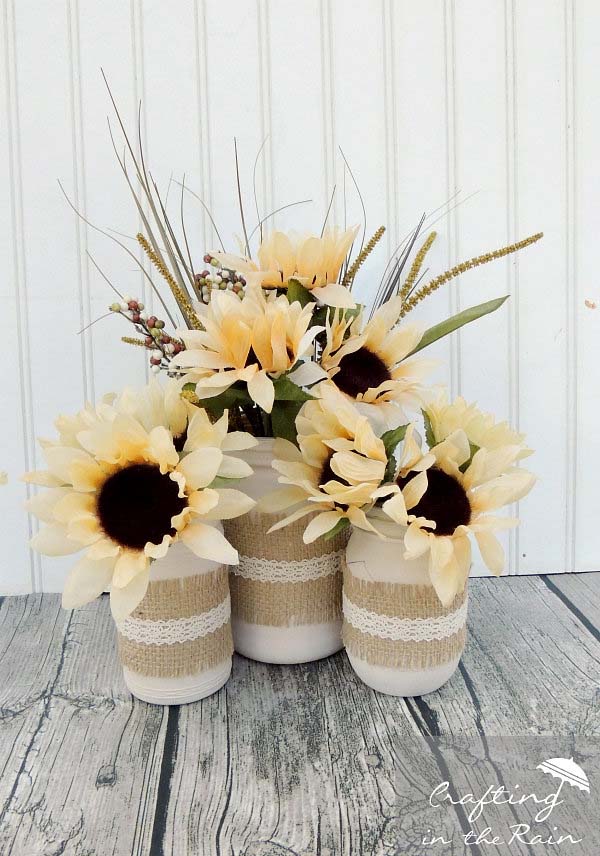 35. Fall Sunflower Jars #dollarstore #falldecor #diy #decorhomeideas