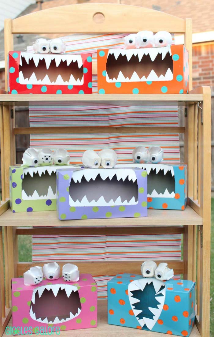 7. Ferocious Monster Tissue Boxes #halloween #crafts #kids #decorhomeideas
