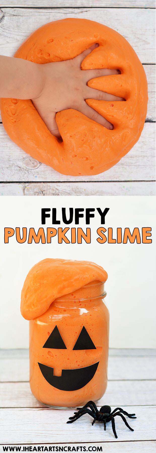 16. Fluffy Jack-0-Lantern Slime in a Jar #halloween #masonjar #crafts #decorhomeideas