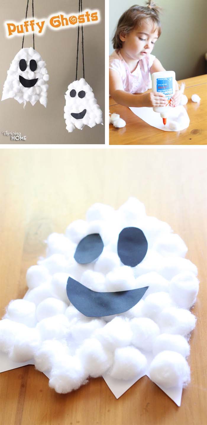 11. Friendly Cotton Ball Halloween Crafts #halloween #crafts #kids #decorhomeideas