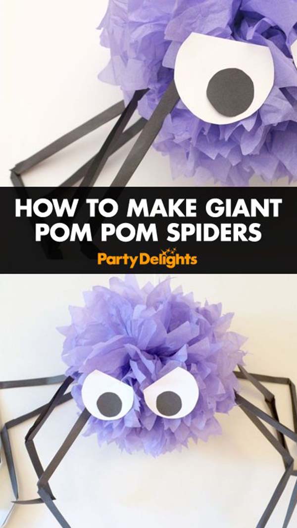 14. Giant Tissue-paper Spiders #halloween #crafts #kids #decorhomeideas