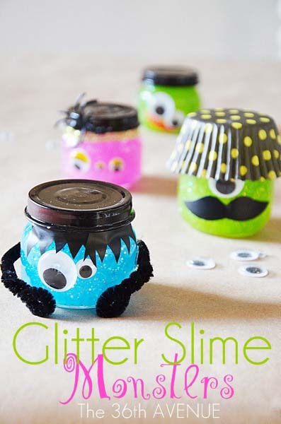 15. Glitter Slime Monsters #halloween #crafts #kids #decorhomeideas
