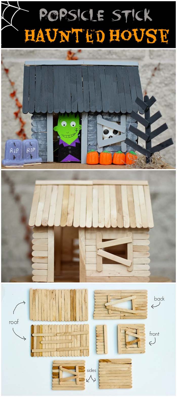 22. Haunted Halloween Craft Stick Cottage #halloween #crafts #kids #decorhomeideas