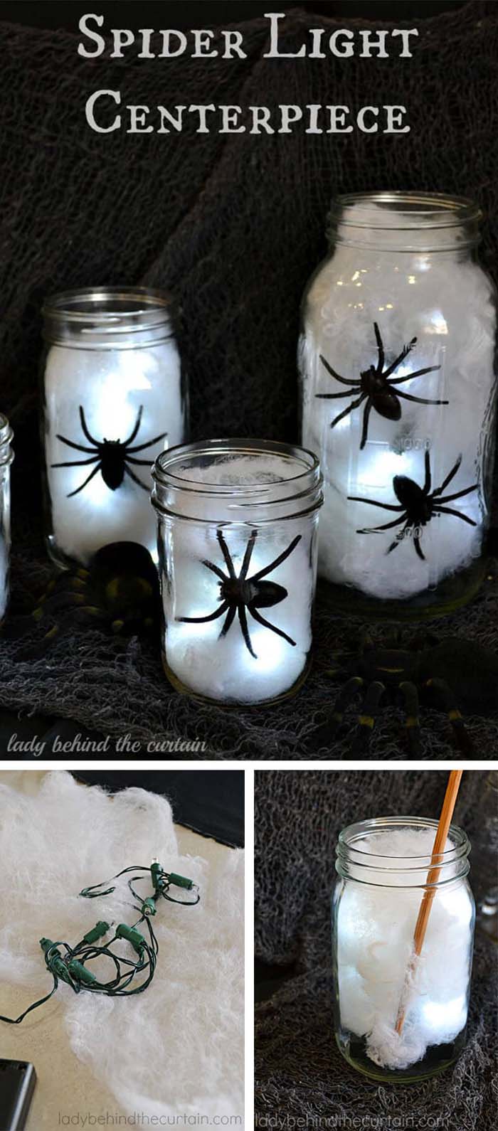 26. Itsy Bitsy Spider Mason Jar Lights #halloween #masonjar #crafts #decorhomeideas