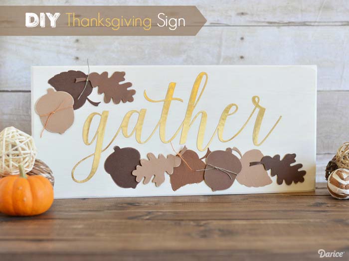 7. Ivory Plaque with Die Cut Autumn Elements #thanksgiving #sign #decorhomeideas